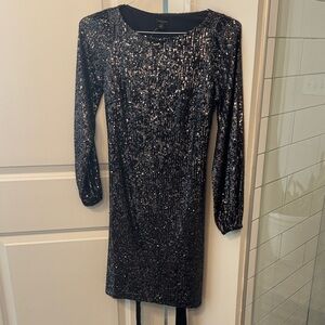Ann Taylor Black Sequin Long-Sleeve Dress